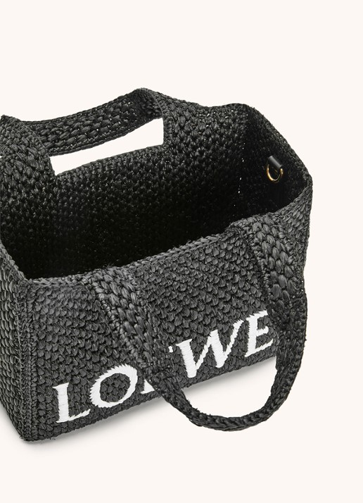 LOEWE Font Small shopper van raffia met afneembare schouderriem - detail 7 zwart