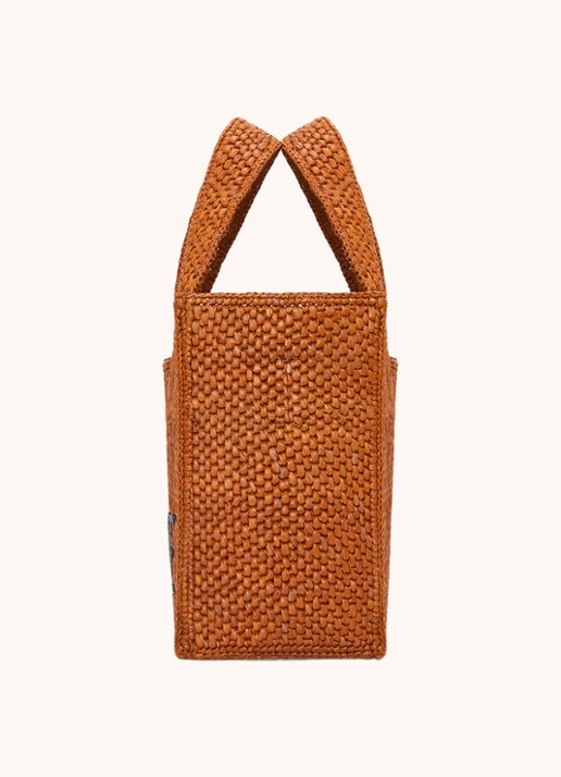 LOEWE Font Small shopper van raffia met afneembare schouderriem - detail 2 cognac