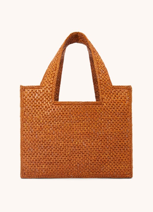 LOEWE Font Small shopper van raffia met afneembare schouderriem - detail 3 cognac