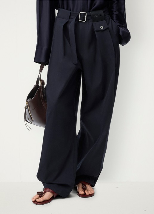 LOEWE High waist loose fit pantalon in zijdeblend met ceintuur