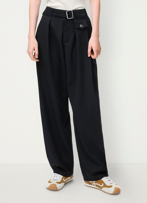 LOEWE High waist loose fit pantalon van wol met ceintuur