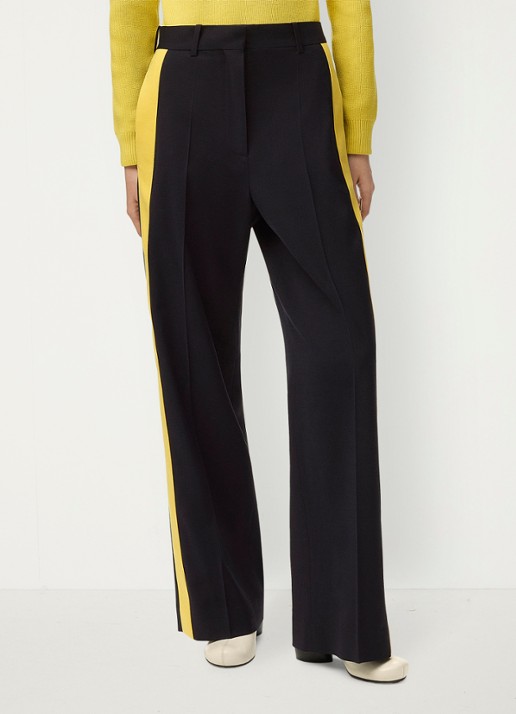 LOEWE High waist straight fit pantalon in wolblend met persplooi - detail 3 donkerblauw