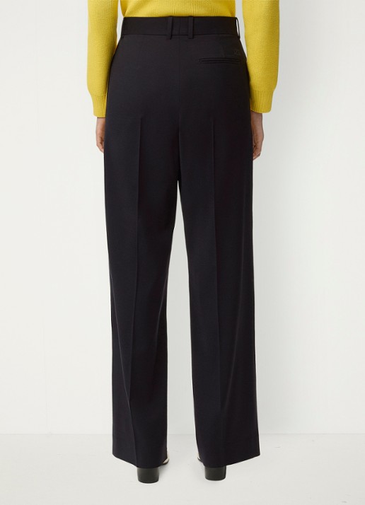 LOEWE High waist straight fit pantalon in wolblend met persplooi - detail 4 donkerblauw