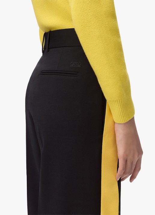 LOEWE High waist straight fit pantalon in wolblend met persplooi - detail 5 donkerblauw
