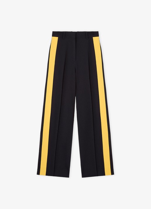 LOEWE High waist straight fit pantalon in wolblend met persplooi - voorkant donkerblauw