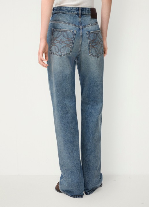 LOEWE High waist straight leg jeans met medium wassingg - achterkant 5 indigo
