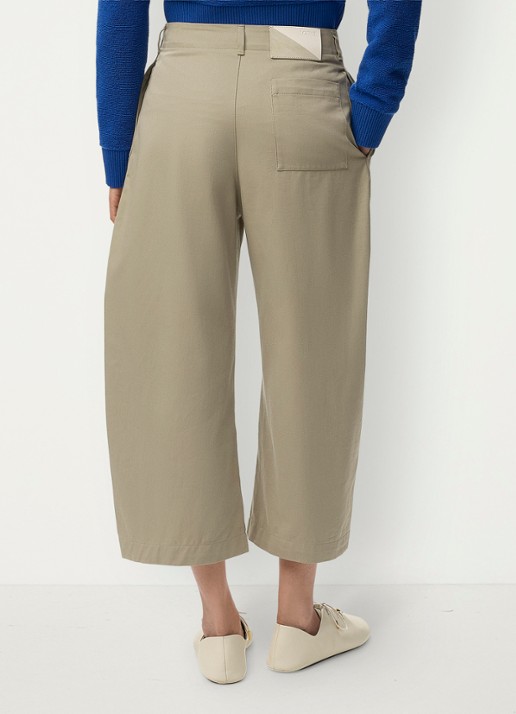 LOEWE High waist wide fit cropped broek met plooidetail - achterkant khaki