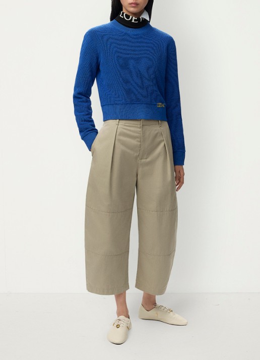 LOEWE High waist wide fit cropped broek met plooidetail - voorkant 5 khaki