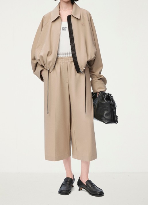 LOEWE High waist wide fit culotte met contrast - voorkant 3 beige