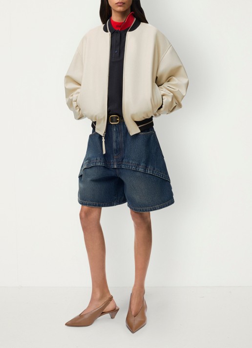 LOEWE High waist wide fit korte broek van denim met donkere wassing - voorkant 5 donkerblauw