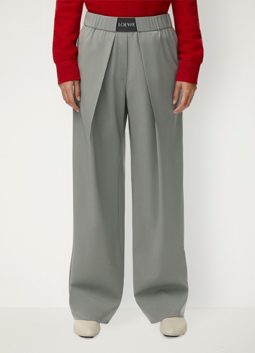 LOEWE High waist wide fit pantalon in wolblend met logo
