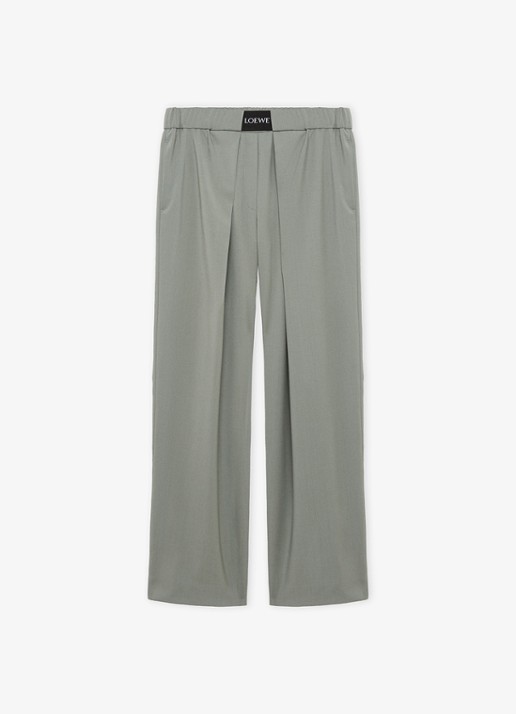 LOEWE High waist wide fit pantalon in wolblend met logo - voorkant 4 grijs