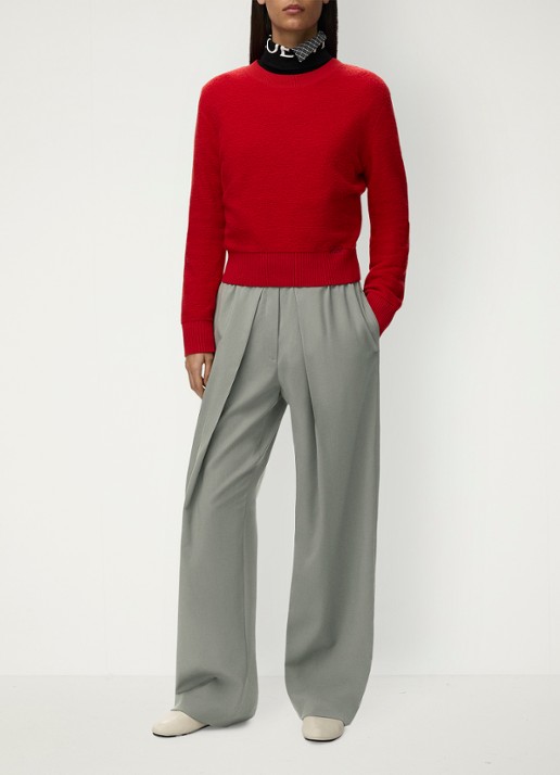 LOEWE High waist wide fit pantalon in wolblend met logo - voorkant 5 grijs