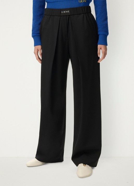 LOEWE High waist wide fit pantalon in wolblend met logo