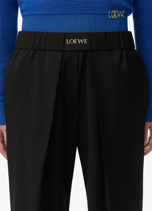 LOEWE High waist wide fit pantalon in wolblend met logo - detail 3 zwart