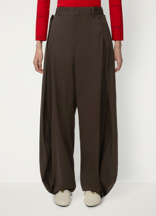 LOEWE High waist wide fit pantalon in zijdeblend met plooidetail
