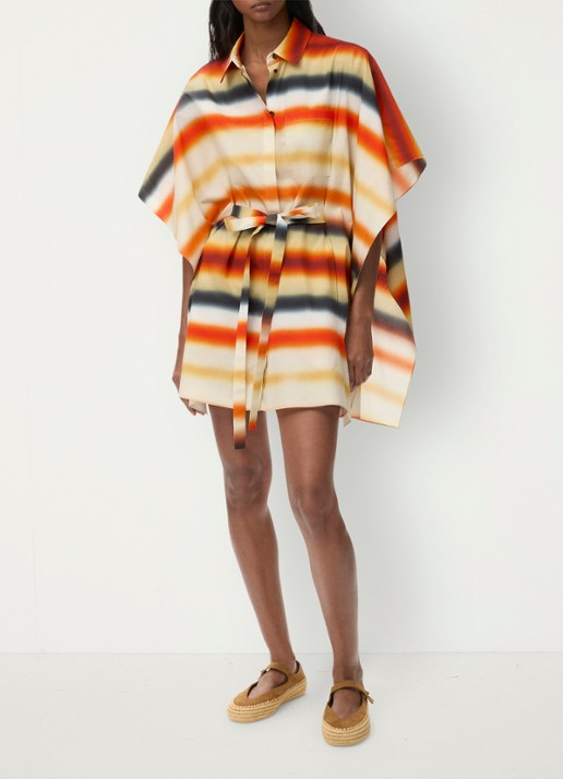 LOEWE Kaftan met streepprint en strikceintuur - voorkant 4 orange