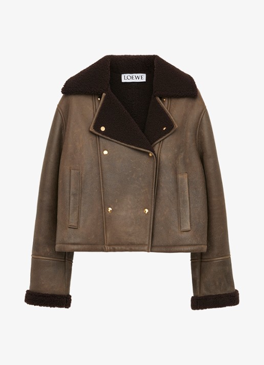 LOEWE Lammy coat van lamsleer met steekzakken - voorkant 4 bruin