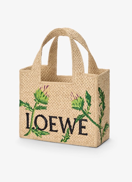 LOEWE Loewe Font Artichoke Small handtas van raffia met logo - voorkant 2 beige
