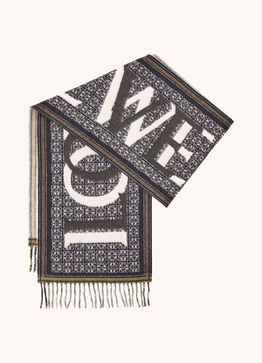 LOEWE Love sjaal in kasjmierblend met logo 180 x 30 cm - achterkant donkerblauw