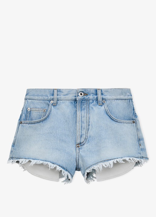 LOEWE Mid waist regular fit korte broek van denim met logoborduring - voorkant indigo
