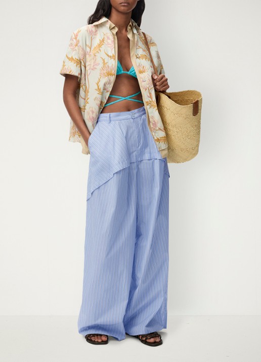 LOEWE Mid waist wide fit pantalon met streepprint - voorkant 5 blauw