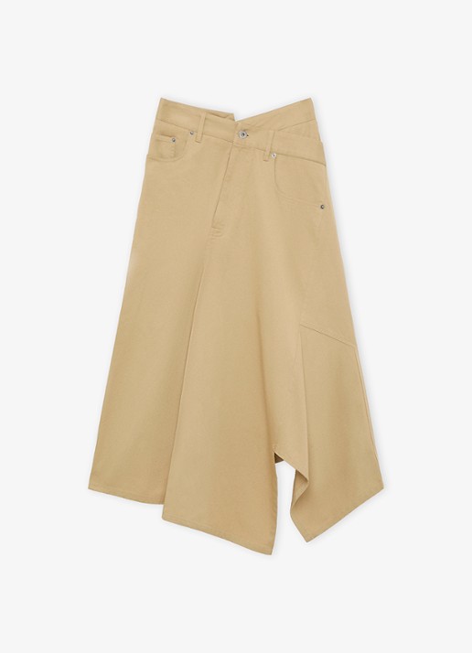 LOEWE Midi rok met asymmetrisch detail - voorkant beige