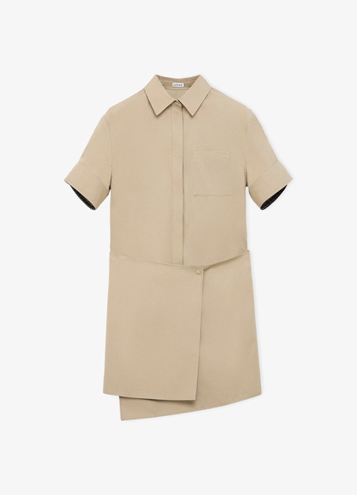 LOEWE Mini jurk in zijdeblend met omslag - voorkant 4 beige