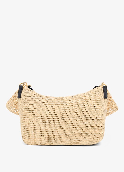 LOEWE Ola Medium schoudertas van raffia met kalfsleren details - achterkant 8 beige