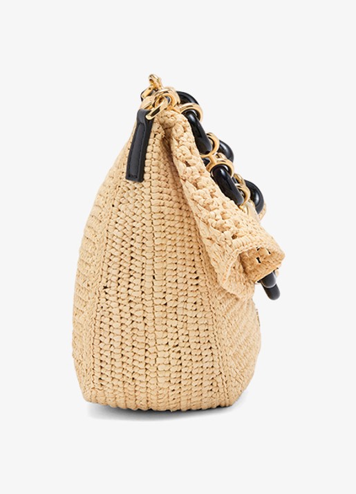 LOEWE Ola Medium schoudertas van raffia met kalfsleren details - detail 4 beige