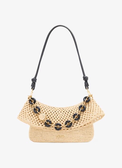 LOEWE Ola Medium schoudertas van raffia met kalfsleren details - detail 5 beige