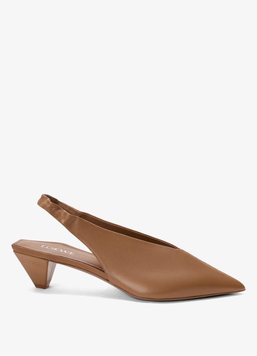 LOEWE Origami Cubic slingback van lamsleer - voorkant bruin