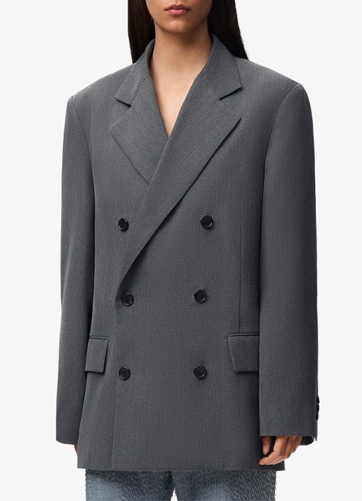 LOEWE Oversized double-breasted blazer van wol met uitneembare kraag - detail grijs