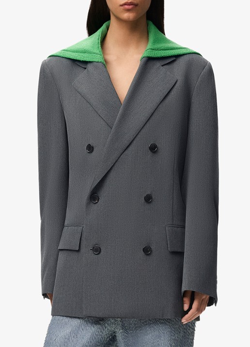 LOEWE Oversized double-breasted blazer van wol met uitneembare kraag - detail 2 grijs
