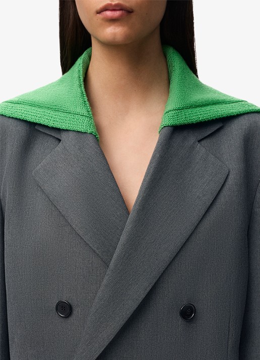 LOEWE Oversized double-breasted blazer van wol met uitneembare kraag - detail 3 grijs