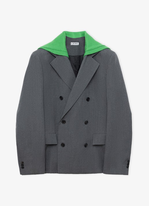 LOEWE Oversized double-breasted blazer van wol met uitneembare kraag - voorkant 6 grijs