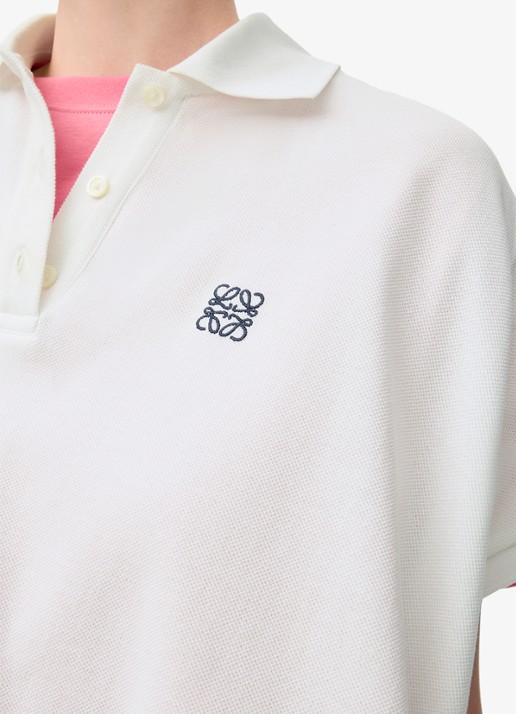LOEWE Oversized polo met logoborduring en asymmetrische zoom - detail 2 wit