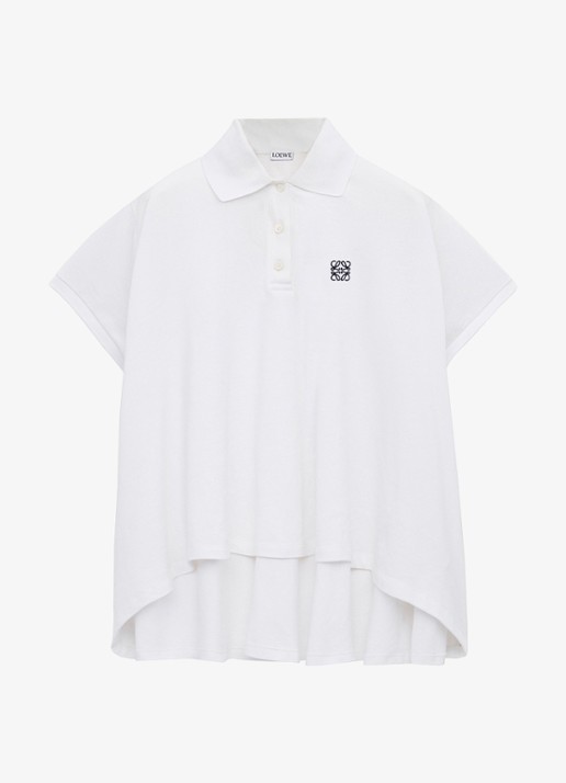 LOEWE Oversized polo met logoborduring en asymmetrische zoom - voorkant 4 wit