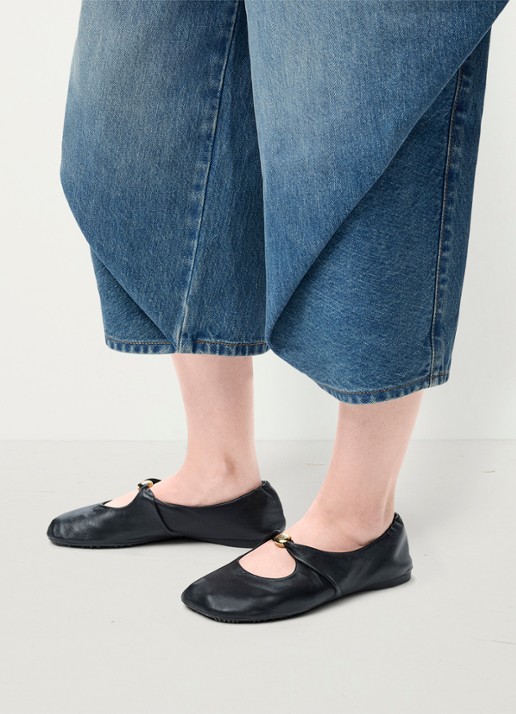 LOEWE Pebble Soft ballerina van lamsleer - voorkant 2 zwart