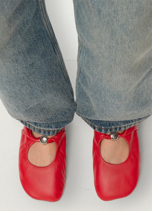 LOEWE Pebble Soft ballerina van lamsleer - voorkant 5 rood