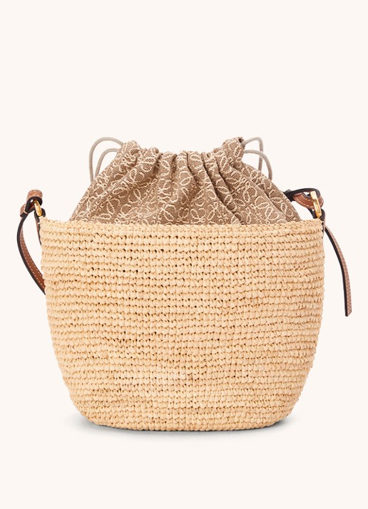 LOEWE Pochette schoudertas van raffia met kalfsleren details - achterkant 6 creme