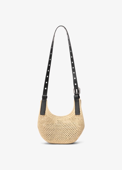 LOEWE Punch Hole Mini crossbodytas van raffia - achterkant beige