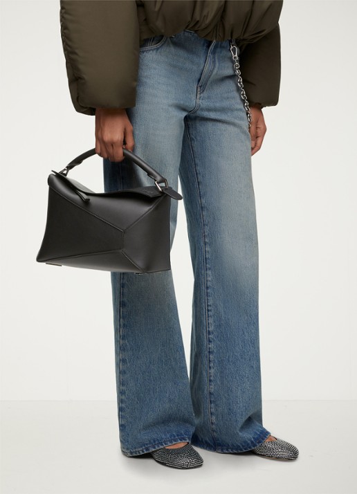 LOEWE Puzzle Edge handtas van kalfsleer - voorkant 2 zwart