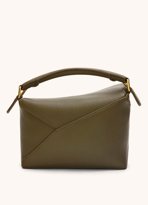 LOEWE Puzzle Edge Mini handtas van kalfsleer - detail 2 bronsgroen