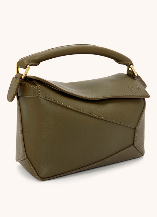 LOEWE Puzzle Edge Mini handtas van kalfsleer - voorkant 7 bronsgroen
