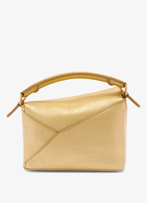 LOEWE Puzzle Edge Mini handtas van lamsleer met metallic finish - achterkant goud