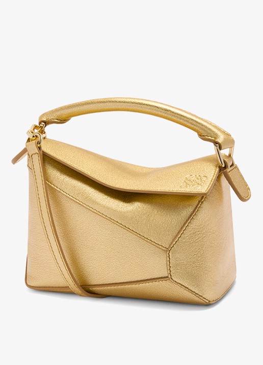 LOEWE Puzzle Edge Mini handtas van lamsleer met metallic finish - voorkant 6 goud