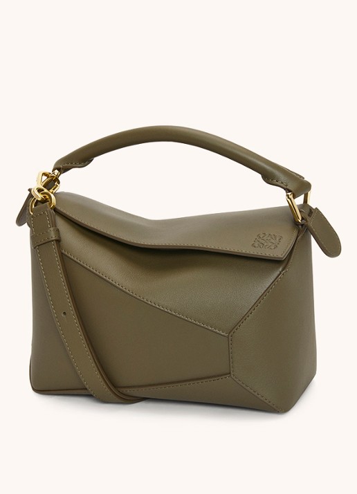 LOEWE Puzzle Edge Small handtas van kalfsleer - voorkant bronsgroen