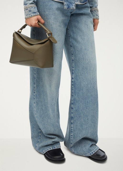 LOEWE Puzzle Edge Small handtas van kalfsleer - voorkant 2 bronsgroen