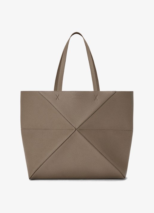 LOEWE Puzzle Fold Horizontal Large shopper van kalfsleer - achterkant taupe
